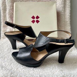 Leather Black platform heel sandals